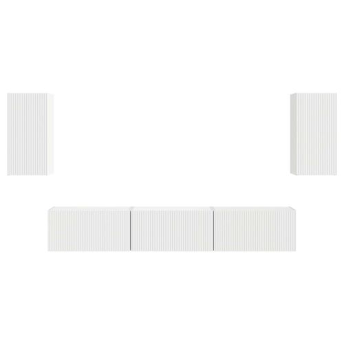 Комплект ТВ шкаф Монтиране на стена 5 pcs Бяло Инженерно дърво