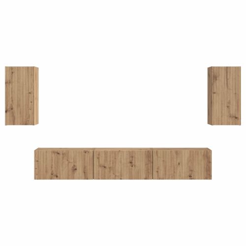 Комплект ТВ шкаф Монтиране на стена 5 pcs Дъб Инженерно дърво