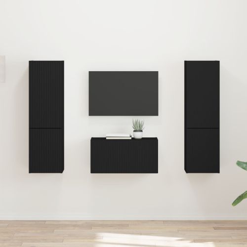 Комплект ТВ шкаф 5 pcs Черно Инженерно дърво
