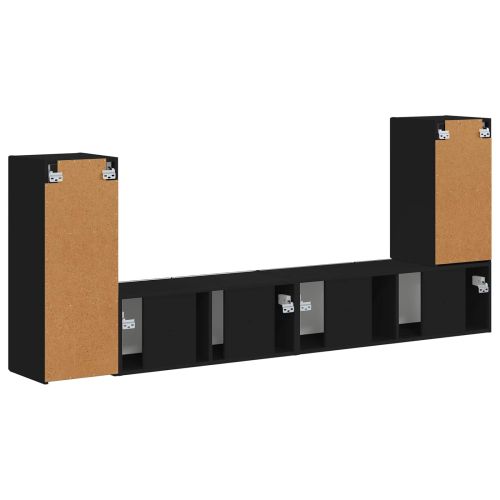 Комплект ТВ шкаф 4 pcs Черно Инженерно дърво