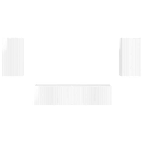 Комплект ТВ шкаф 4 pcs Лъскаво бяло Инженерно дърво