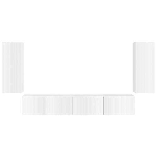 Комплект ТВ шкаф 4 pcs Бяло Инженерно дърво