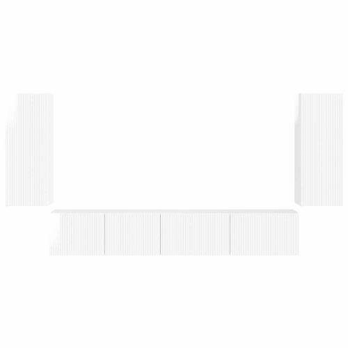 Комплект ТВ шкаф 4 pcs Лъскаво бяло Инженерно дърво