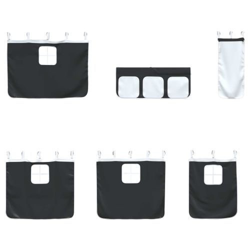 Детско легло на етажи с завеси Бял и черен 90 x 200 cm