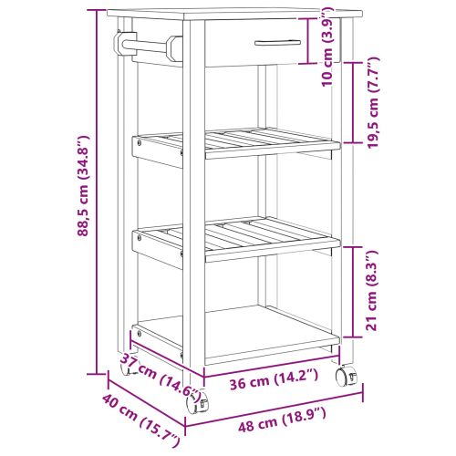 Кухненска количка MONZA Черен 48 x 40 x 88,5 см Солиден бор