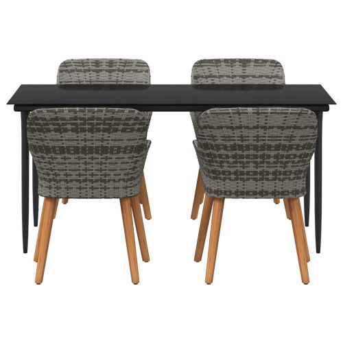 Комплект за хранене в градината 5 pcs Сив полиратан