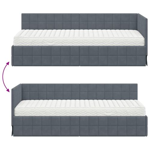 Ъглова рамка за легло с матрак с таблото 2 pcs Сив Кадифе