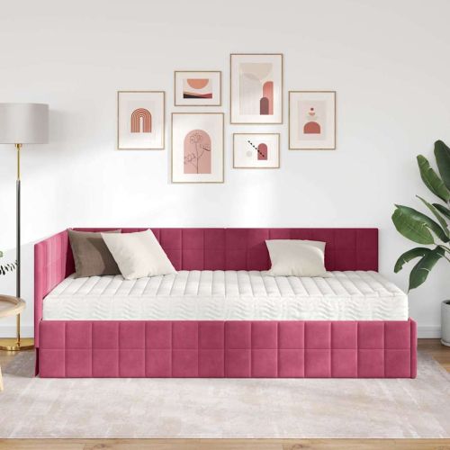 Ъглова рамка за легло с матрак с таблото 2 pcs Зелен Кадифе