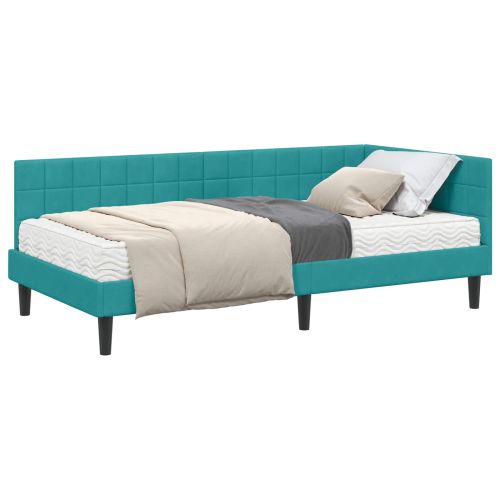 Ъглова рамка за легло с матрак с таблото 2 pcs Тюркоаз Кадифе