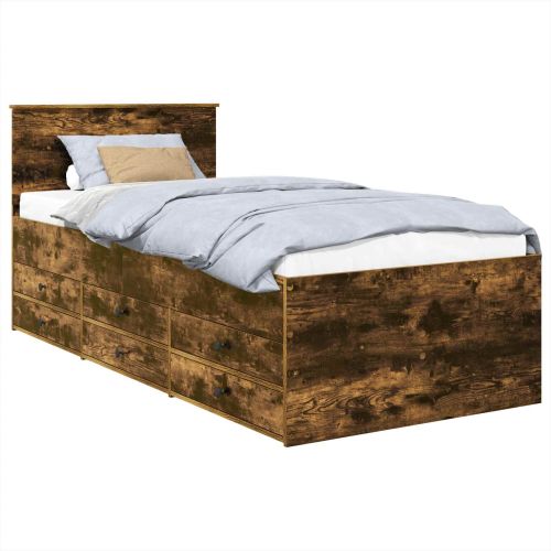 Легло-диван Димящ дъб и черно 90 x 190 cm Инженерно дърво