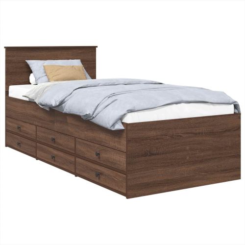 Легло-диван Кафяв дъб и черно 75 x 190 cm Инженерно дърво