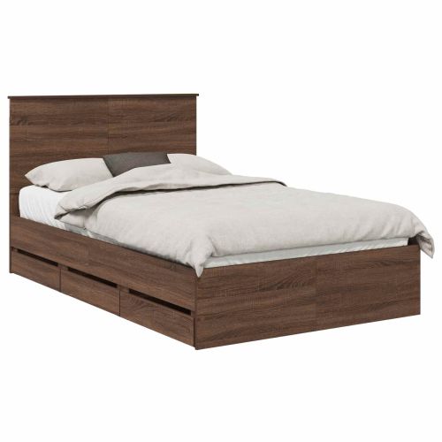 Рамка за легло Кафяв дъб 135 x 190 cm Инженерна дървесина