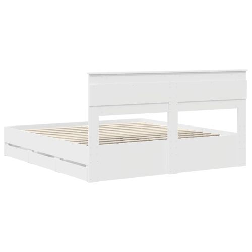Рамка за легло с чекмедже Бяло 200 x 200 cm Инженерна дървесина