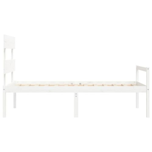 Легло за възрастни с табла, бяло, 90x200 см, масивно дърво