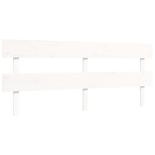 Легло за възрастни с табла, бяло, 200x200 см, масивно дърво