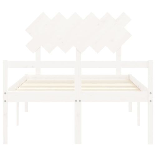 Легло за възрастни с табла, бяло, Small Double, масивно дърво