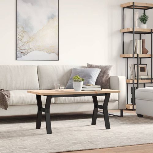 Кафе маса Y-образна рамка 100x50x45,5 см бор масив и стомана