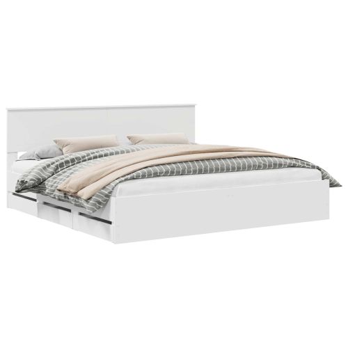 Рамка за легло с чекмедже Бяло 200 x 200 cm Инженерна дървесина