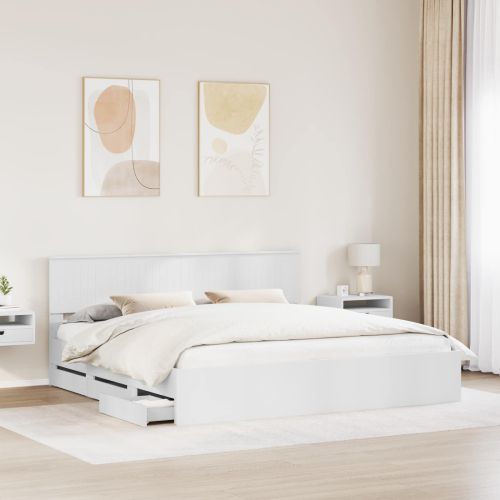Рамка за легло с чекмедже Бяло 200 x 200 cm Инженерна дървесина