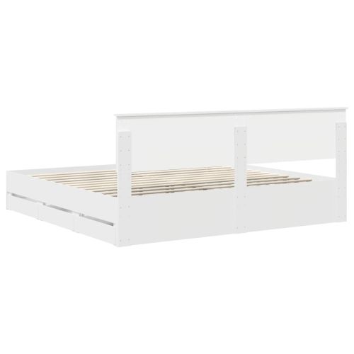 Рамка за легло с чекмедже Бяло 200 x 200 cm Инженерна дървесина