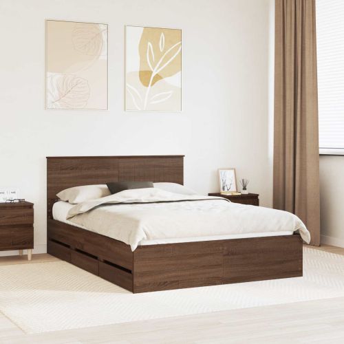 Рамка за легло Кафяв дъб 140 x 200 cm Инженерна дървесина