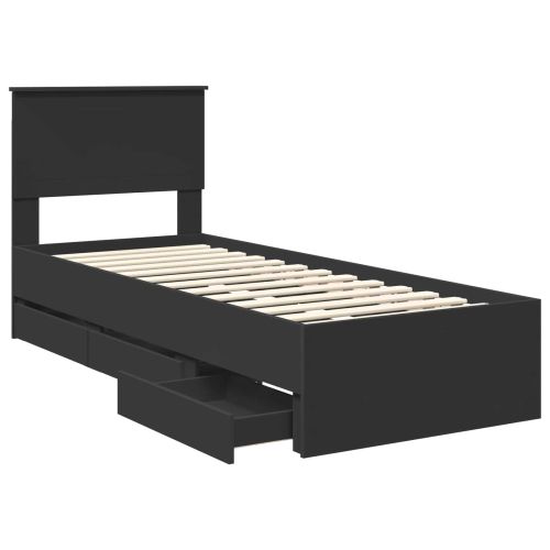 Рамка за легло с чекмедже Черно 75 x 190 cm Инженерна дървесина
