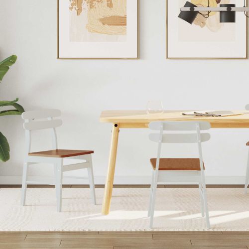 Трапезен стол 2 pcs Бял и натурален Солидно гумено дърво