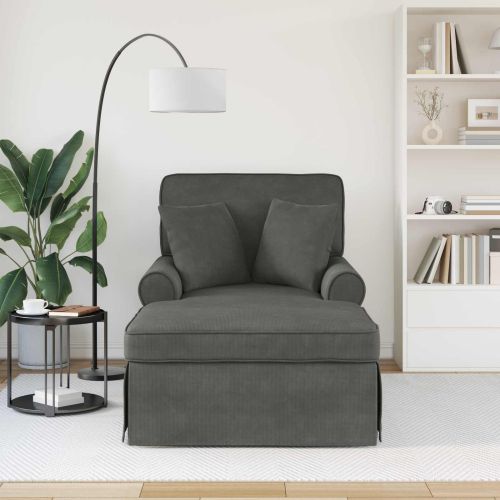 Шезлонг с пола с възглавница 3 pcs Тъмен сив Кордюрова тъкан