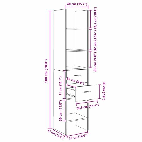Шкаф за книги Черен дъб 40 x 35 x 180 см Инженерно дърво