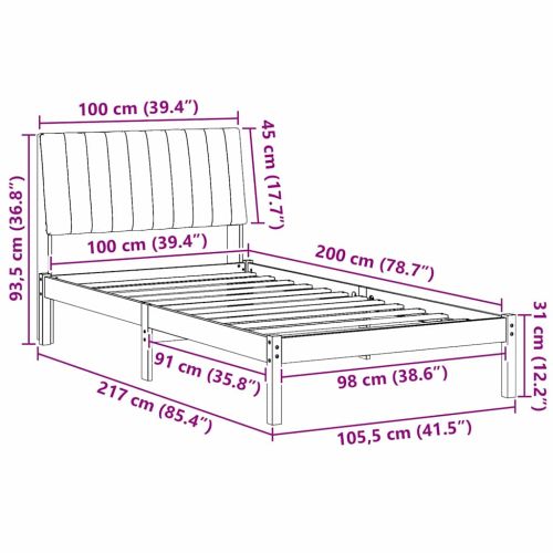 Рамка за легло с таблото Бяло 100 x 200 cm Солидно борово дърво
