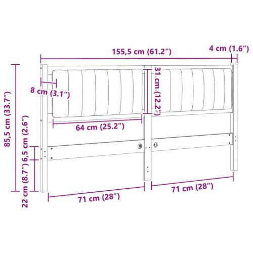 Тапицирана табла с таблото Кафяво 150 cm Солидно борово дърво
