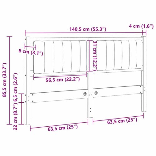 Тапицирана табла с таблото Кафяво 135 cm Солидно борово дърво