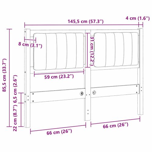 Тапицирана табла с таблото Бяло 120 cm Солидно борово дърво