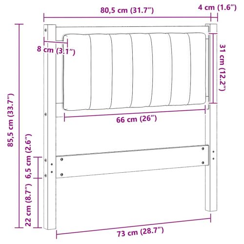 Тапицирана табла с таблото Кафяво 75 cm Солидно борово дърво