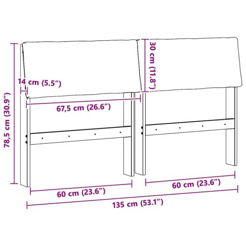 Тапицирана табла Черно 135 cm Солидно борово дърво