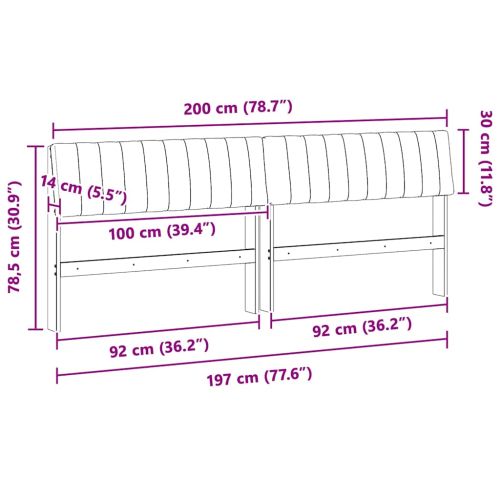 Тапицирана табла Черно 200 cm Солидно борово дърво