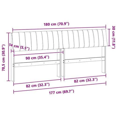 Тапицирана табла Черно 180 cm Солидно борово дърво
