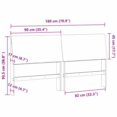 Тапицирана табла Тъмен сив 180 cm Солидно борово дърво