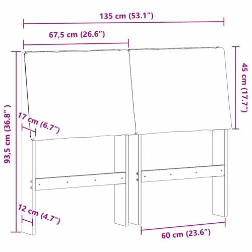 Тапицирана табла Таупе 135 cm Солидно борово дърво