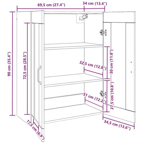 Окачен стенен шкаф Кафяво 69.5 x 34 x 90 см Инженерно дърво