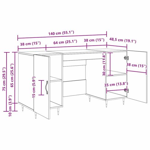Бюро с рафт с врата Черен дъб 140 x 50 x 75 см Инженерно дърво