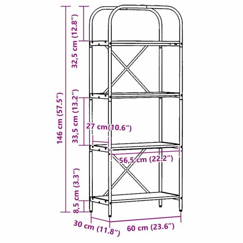 Рафт за книги Старо дърво 60 x 30 x 146 см Инженерно дърво