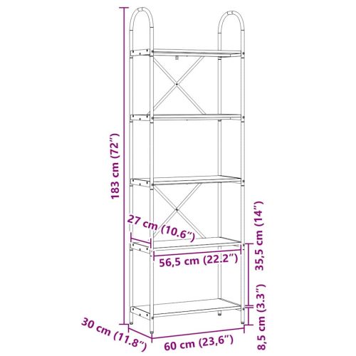 Рафт за книги Черния дъб 60 x 30 x 183 см Инженерно дърво