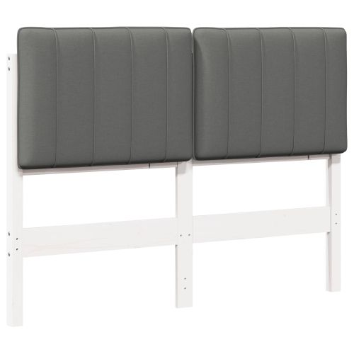 Тапицирана табла Бяло и светло сиво 120 cm Солидно борово дърво