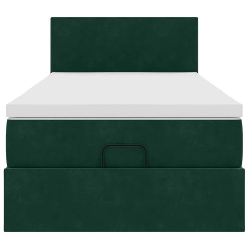 Османска легло с матрак и LED, тъмнозелено, 100x200 см, кадифе