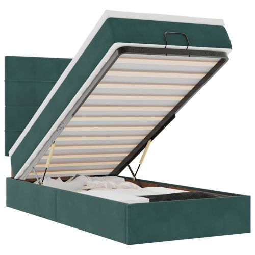 Османска легло с матраци и LED, тъмнозелено, 100x200 см, кадифе