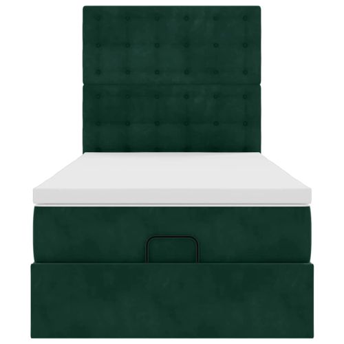 Османска легло с матраци и LED, тъмнозелено, 100x200 см, кадифе