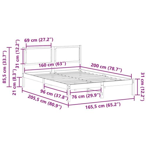 Рамка за легло Таупе 160 x 200 cm Солидно борово дърво