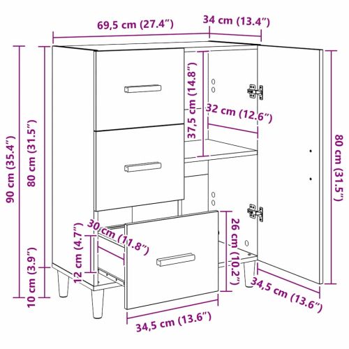 Служебен шкаф Черен дъб 34 x 69.5 x 90 см Инженерно дърво