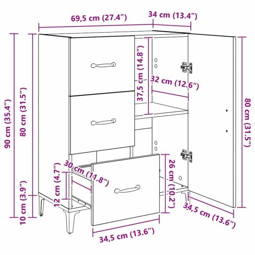 Служебен шкаф с чекмедже Дъб 69,5 x 34 x 90 см Инженерно дърво